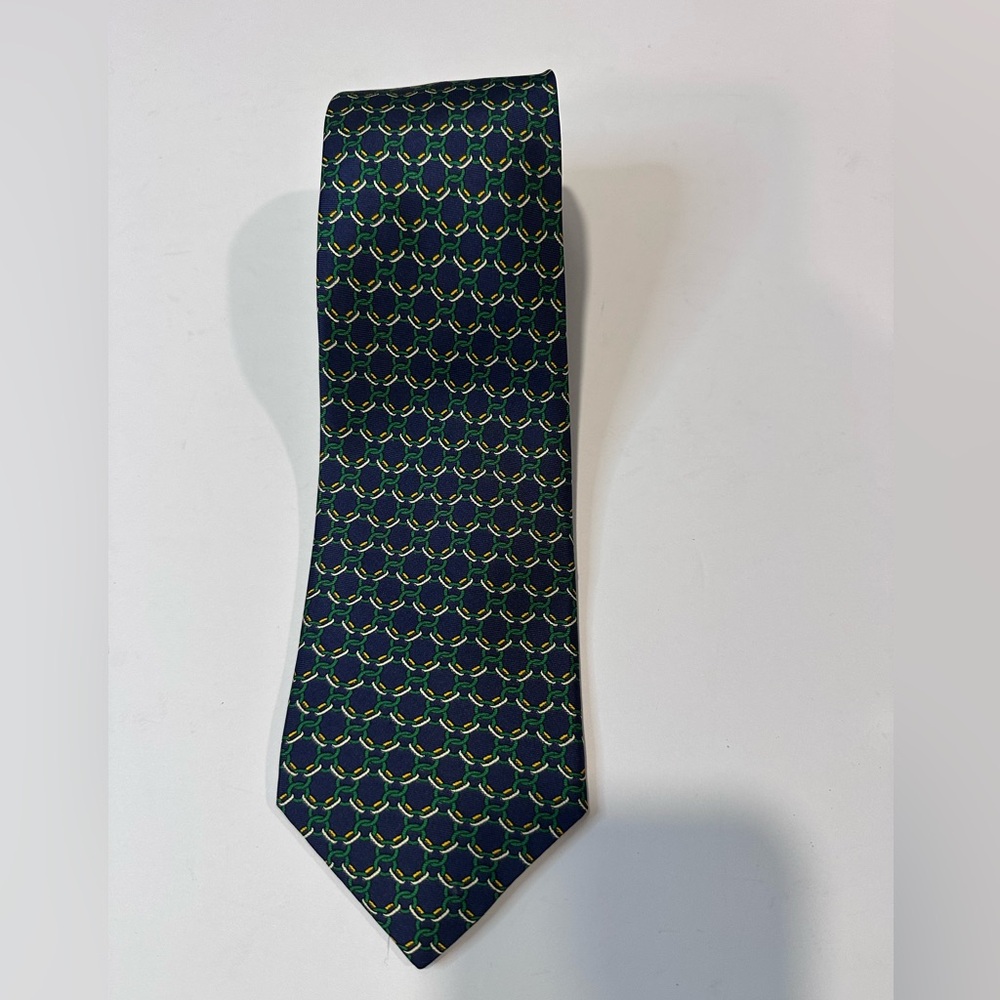 Thomas Pink London Silk Tie Navy Green Geometric‎ Print
